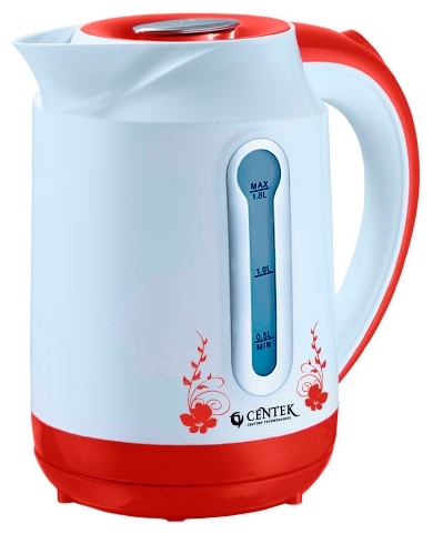 Чайник электрический Centek CT-1035 white/red 1.8л, 2200Вт, пластик, ур-нь воды, рис. на корпусе 