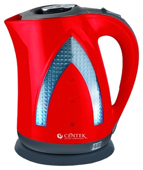 Чайник электрический Centek CT-1036 red/black 2.0л, 2200Вт, пластик, ур-нь воды, внутр.подсветка 
