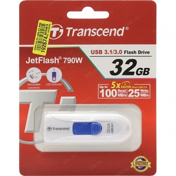 Флеш диск USB Transcend 32Gb Jetflash 790 белый 