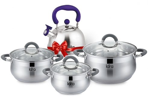 Набор посуды Lara Bell LR02-92  кастрюли: 1.9, 3.6, 6.1л+чайник 