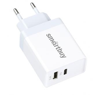 Зарядное устройство для мобильных ЗУ FLASH, PD+2.4 А, белое, USB+Type C PD 30 Вт, 2 USB (SBP-2023C) 