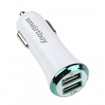 Автомобильное зарядное устройство SmartBuy TURBO 1x2.1A,1x1 А, белое,  2 USB (SBP-2021) 