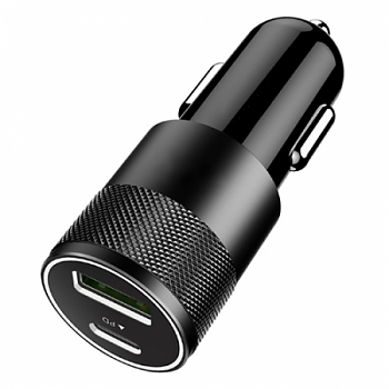 Автомобильное зарядное устройство SmartBuy TURBO PD+2.4 А, черное, 1 USB + 1 USB Type C, 18 Вт, 2 USB (SBP-2033C) 