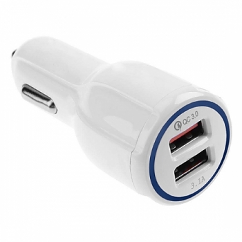 Автомобильное зарядное устройство SmartBuy TURBO QC3.0А+3.1 А, белое, 2 USB (SBP-2030) 