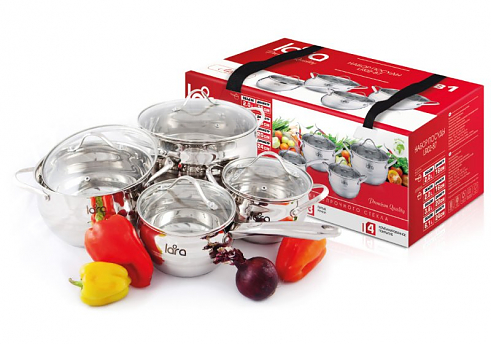 Набор посуды Lara Apple LR02-87 кастрюли: 2.1л, 3,7л, 6.1л, сотейник 2,1л 